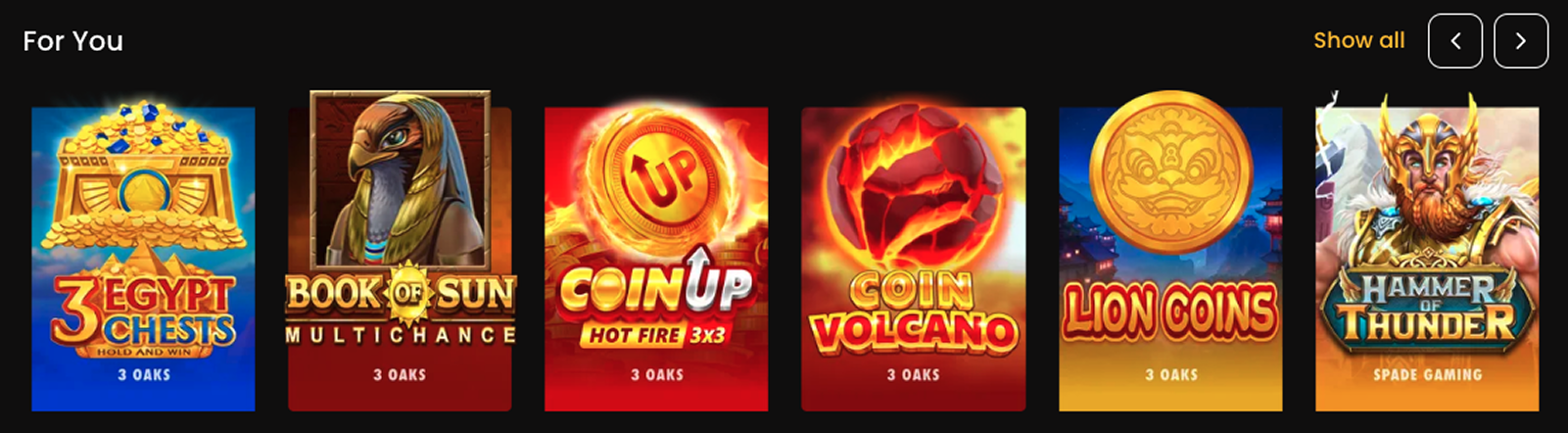 Popular casino games carousel